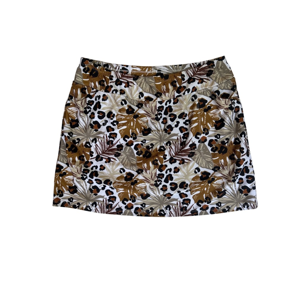 B Skinz Womens XL Leopard Monstera Print Athletic Tennis Golf Skort Brown